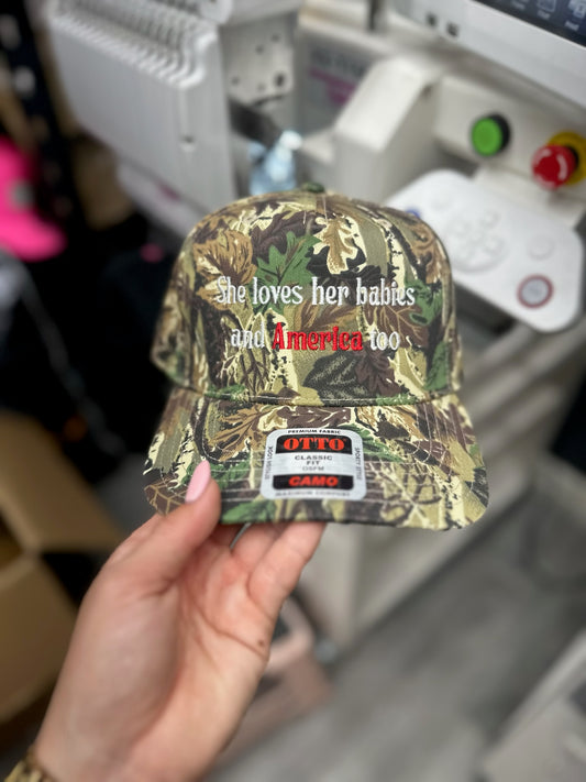 Loves America and her babies too embroidered hat