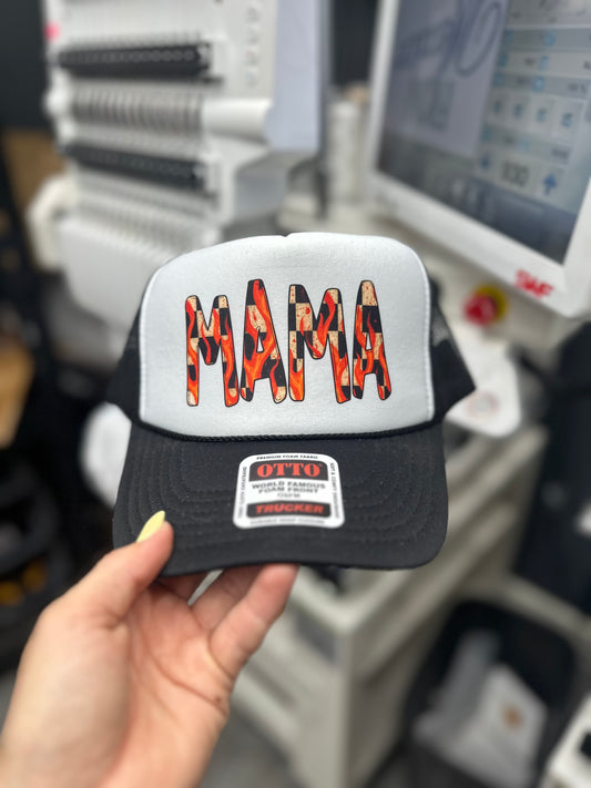 Mama checkered flame trucker hat