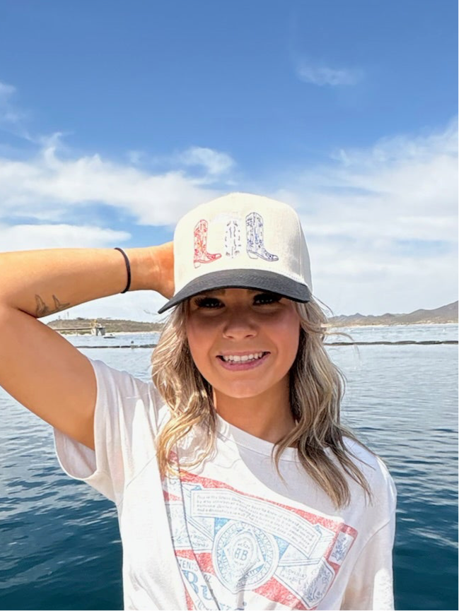 Red, White, & blue Cowboy Boots embroidered hat