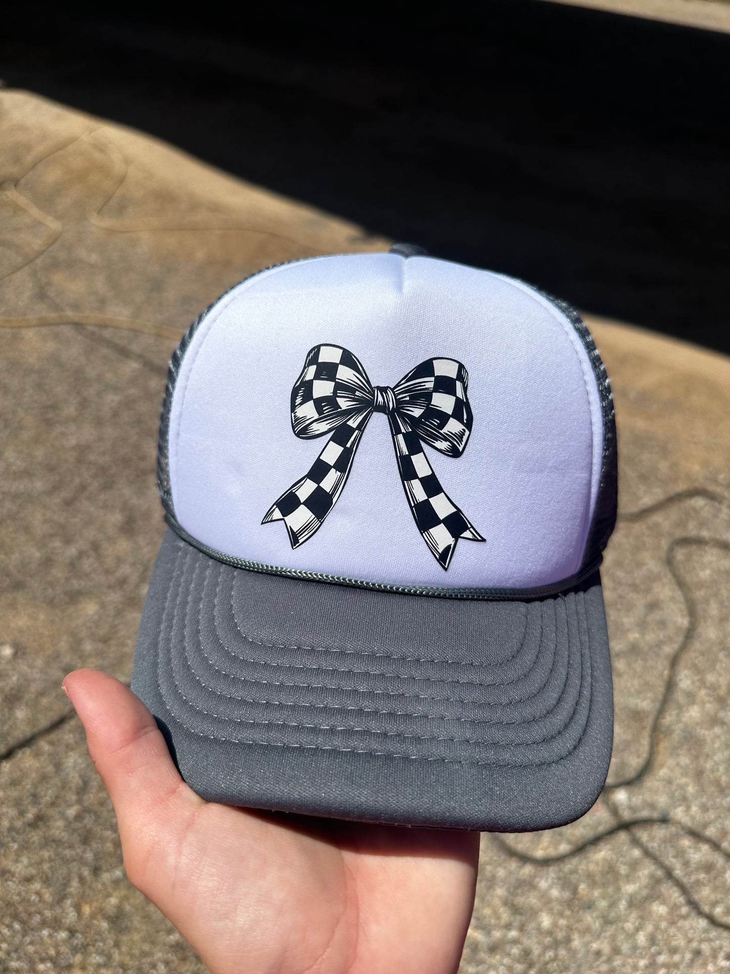 White/Grey Bow hat