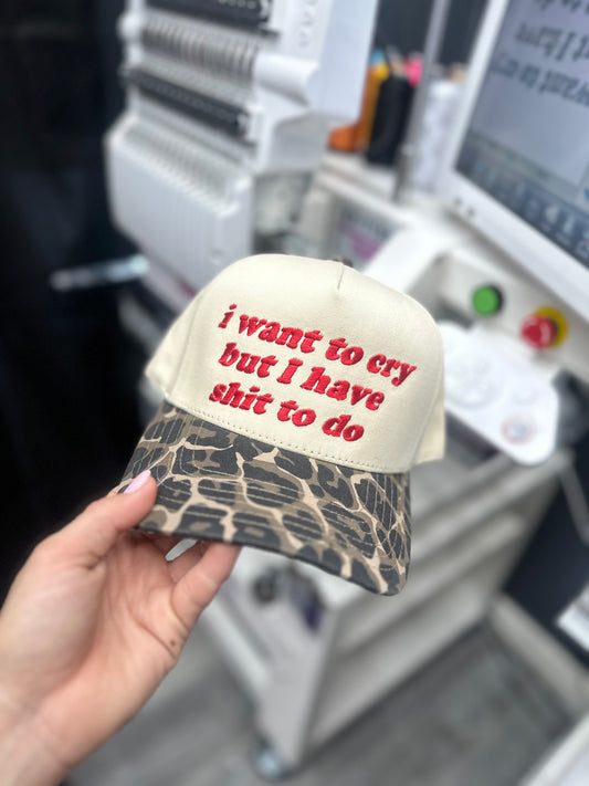 I want to cry embroidered hat
