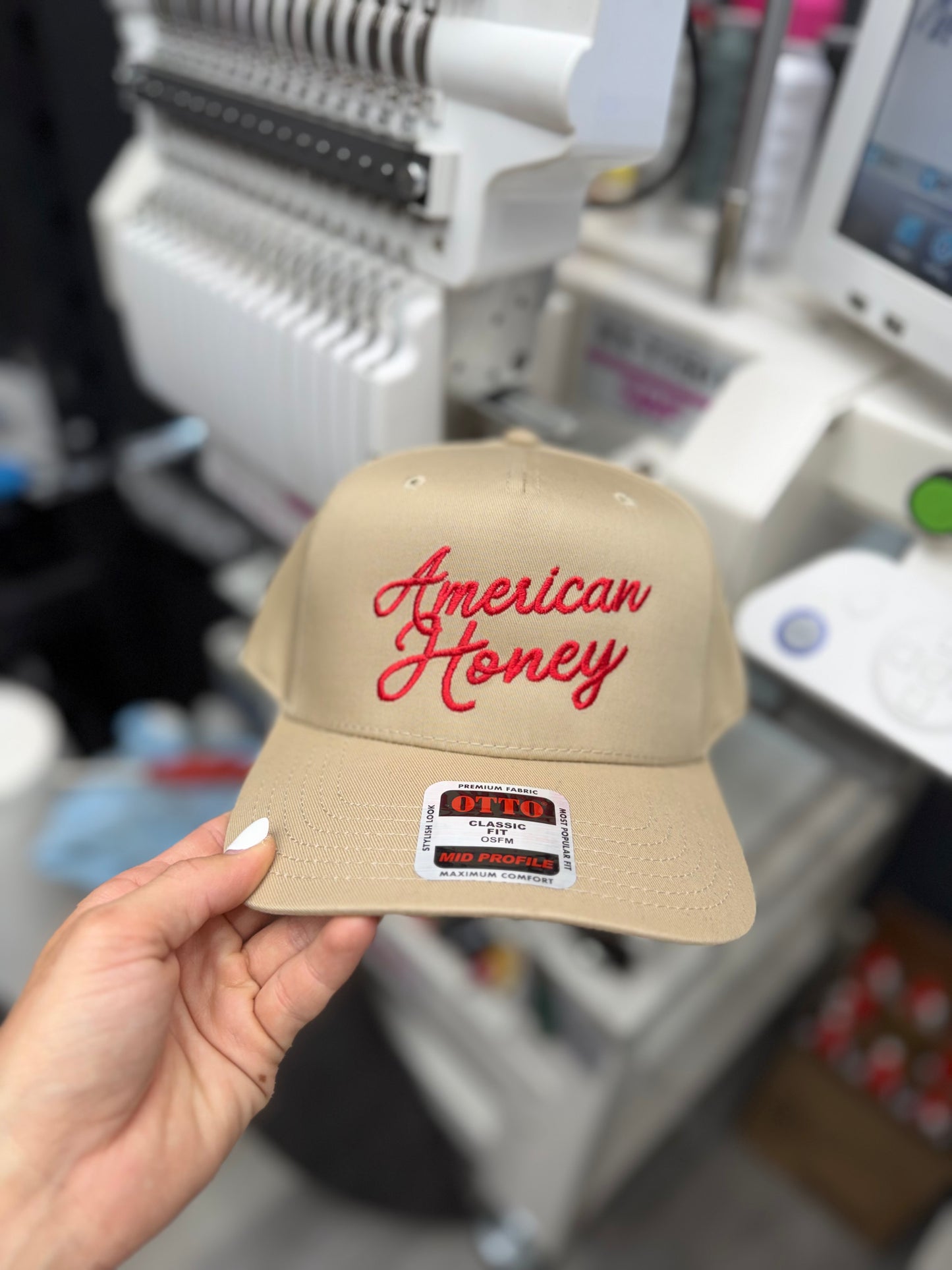 American Honey cursive embroidered hat