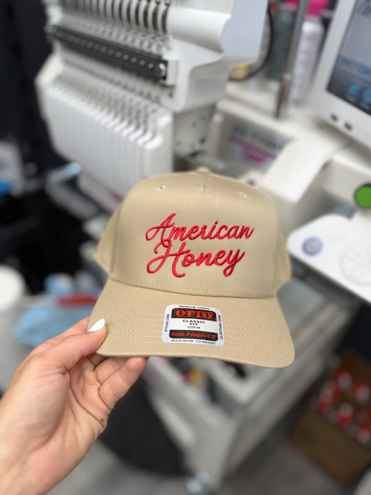 American Honey cursive embroidered hat