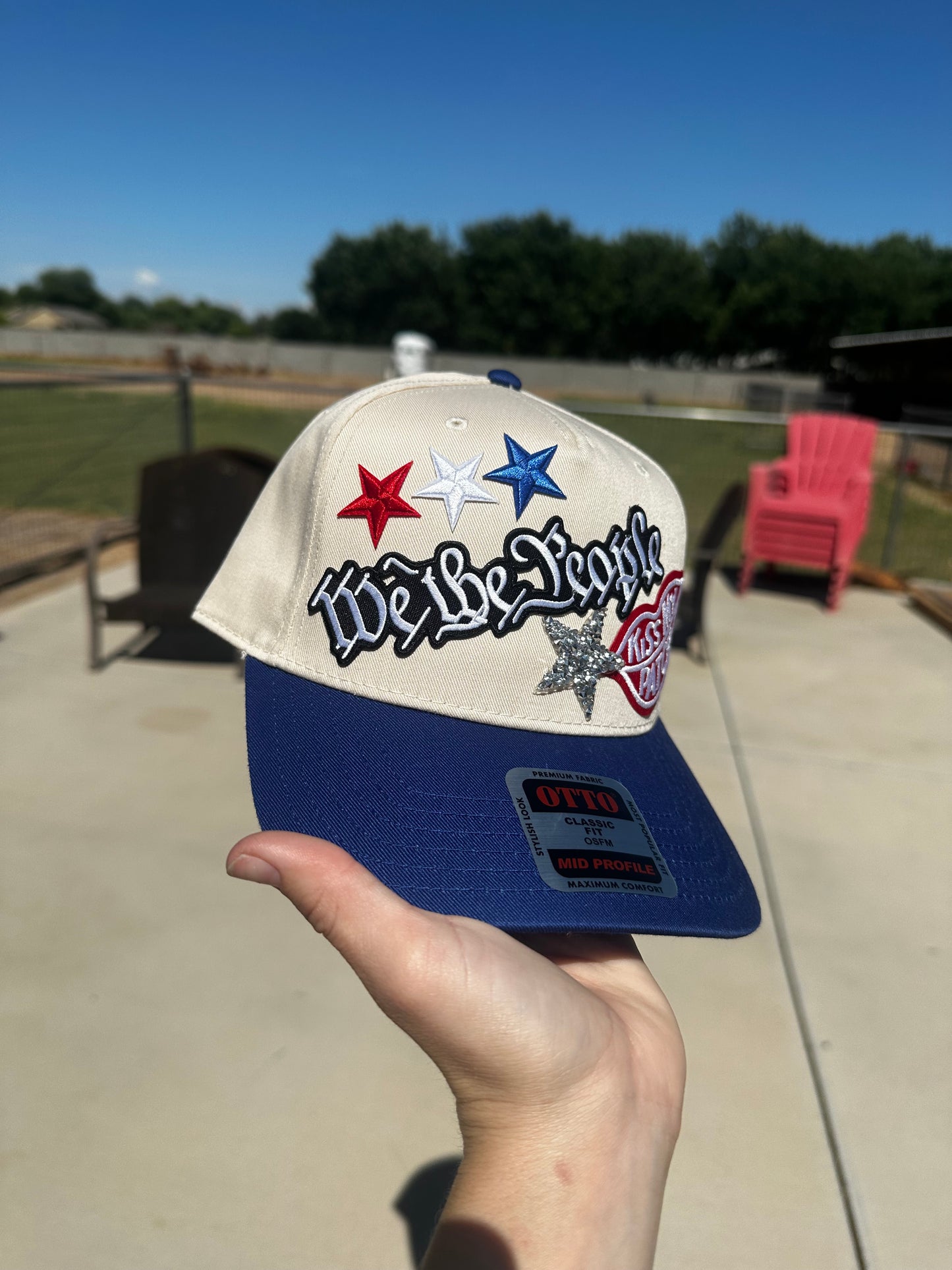 White/Blue Canvas We The People Trucker