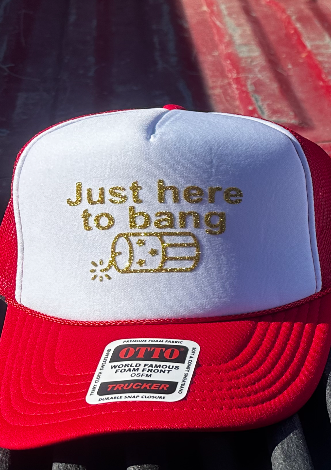 Just here to bang vinyl foam trucker hat