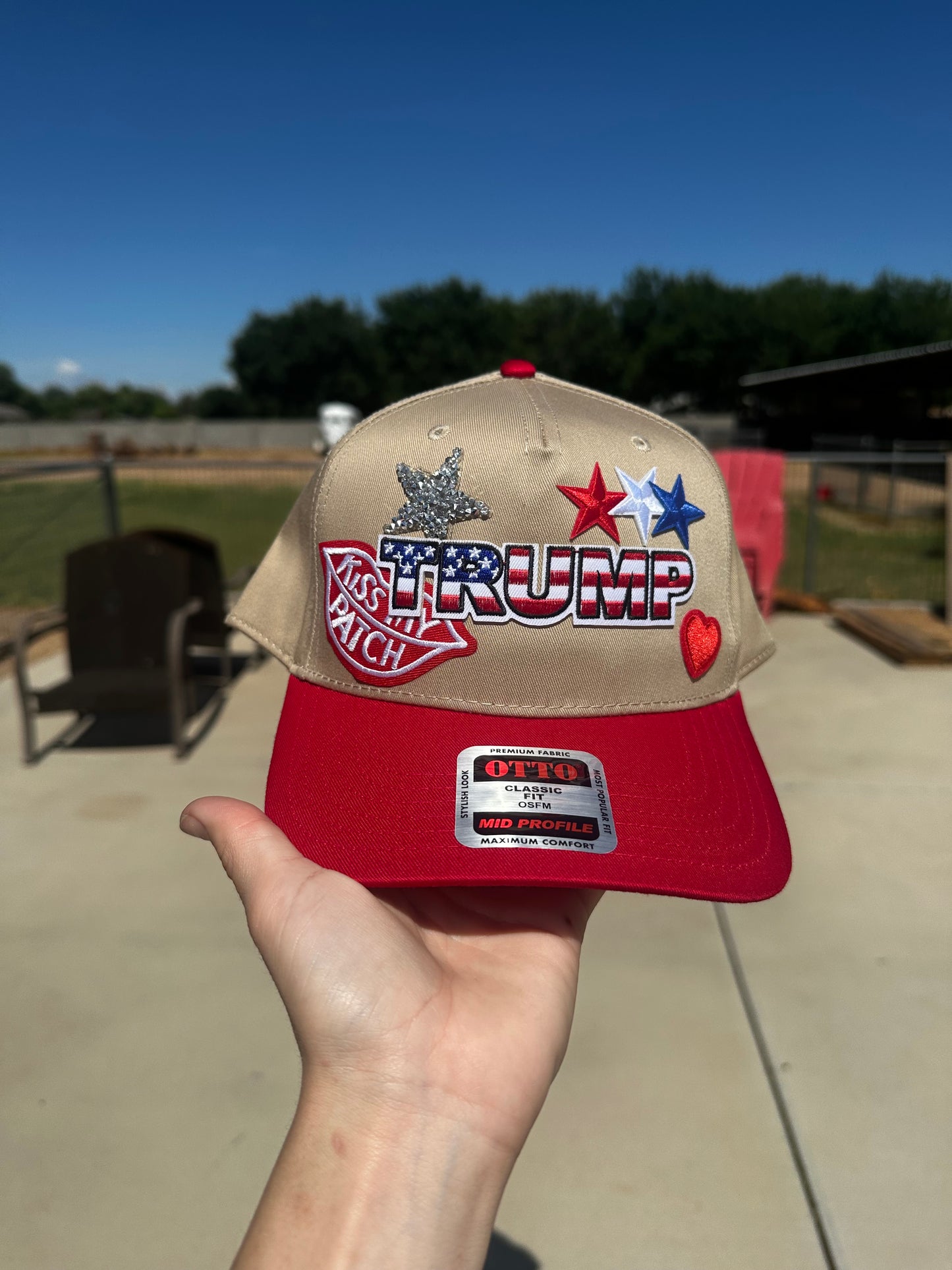 Khaki/Red Canvas Trump Trucker