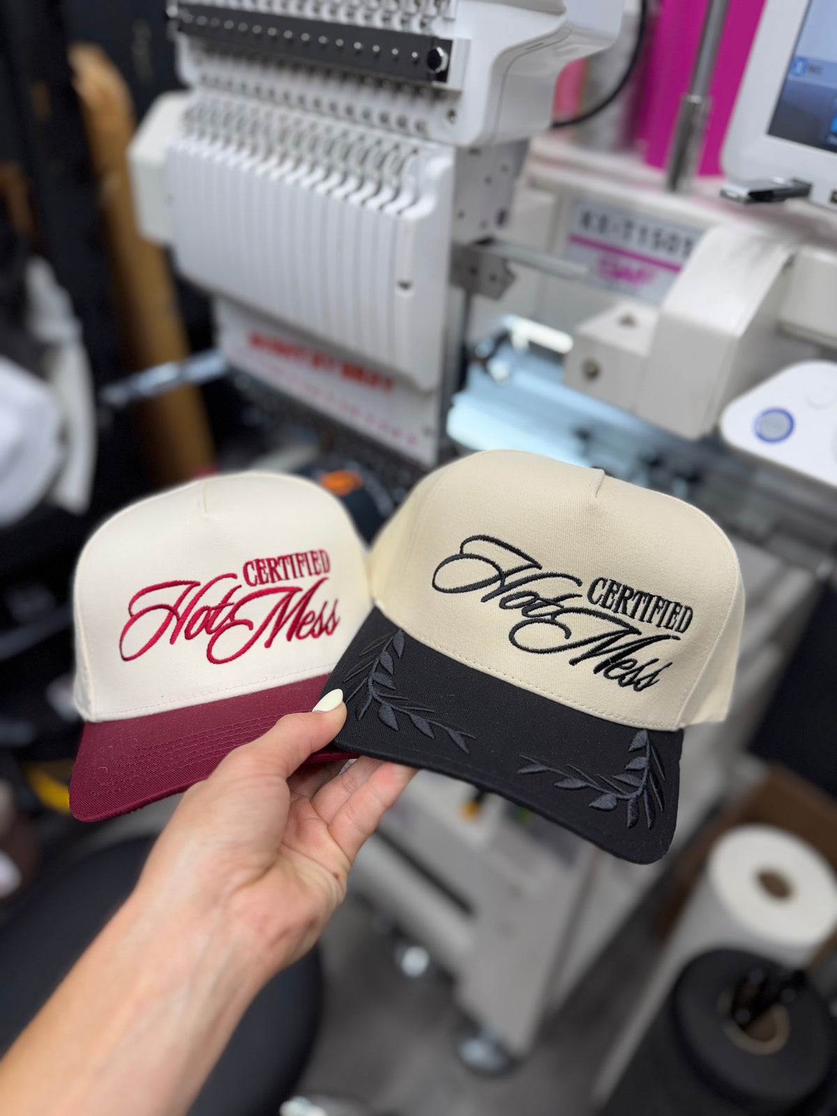 a pair of hats in a shop