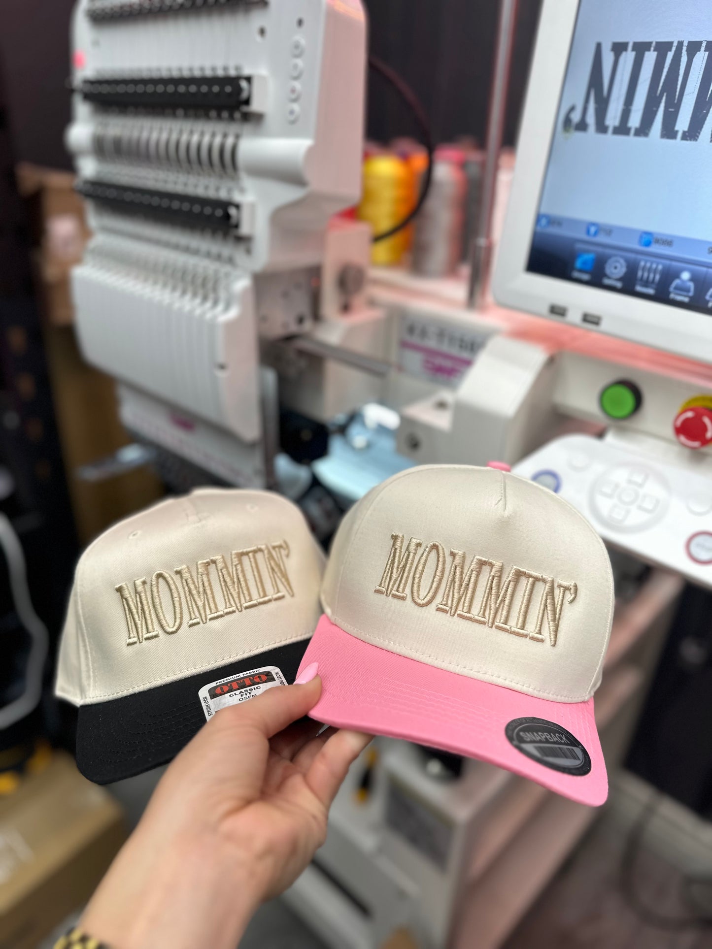 Mommin’ puff embroidered trucker hat
