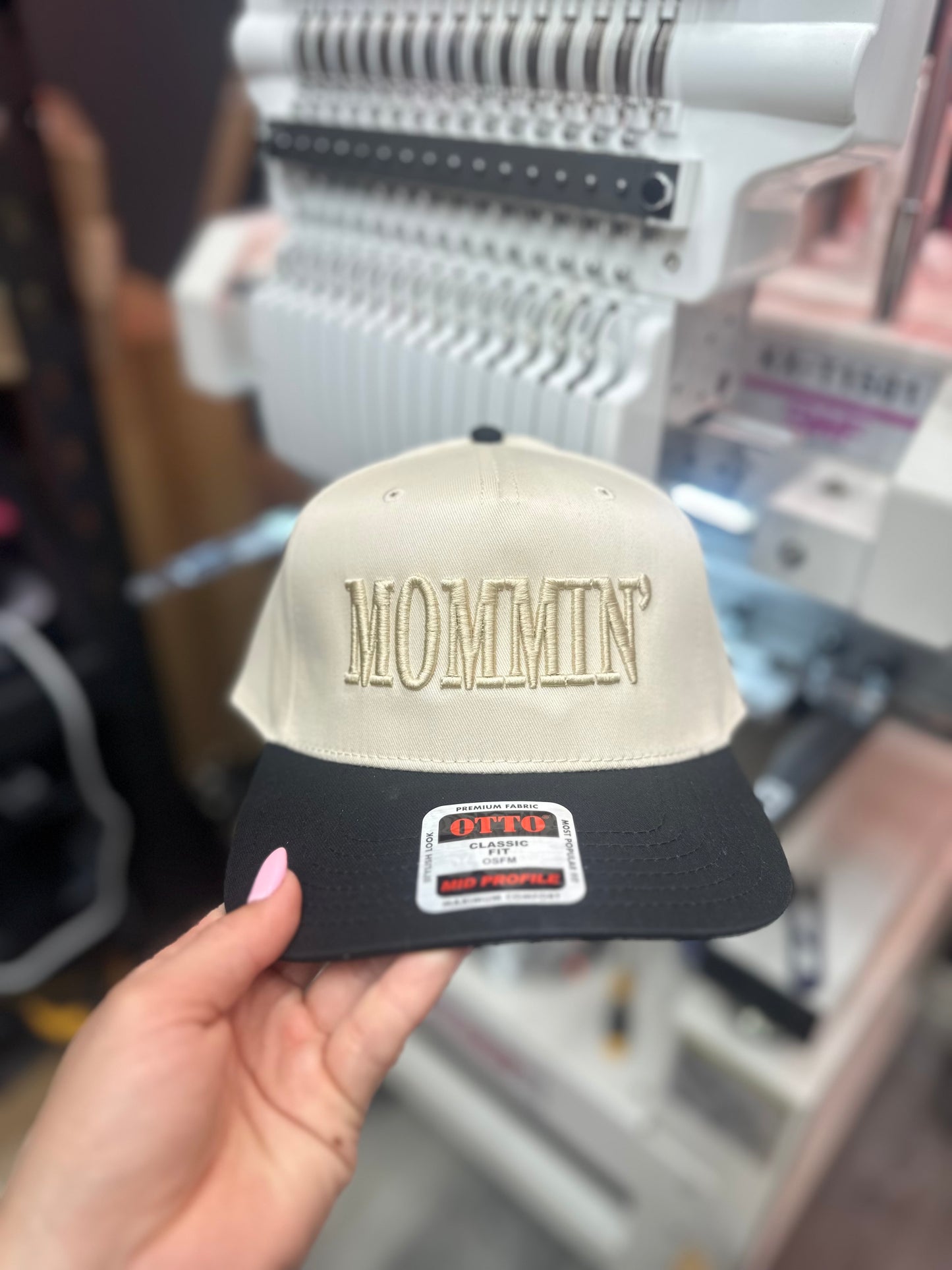 Mommin’ puff embroidered trucker hat