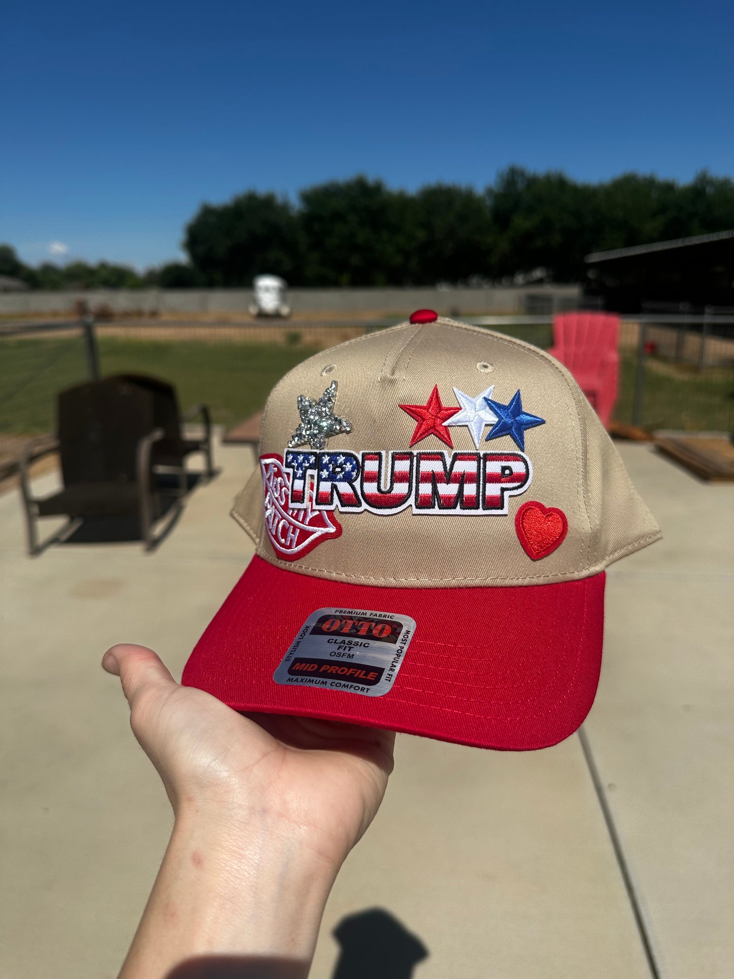 Khaki/Red Canvas Trump Trucker