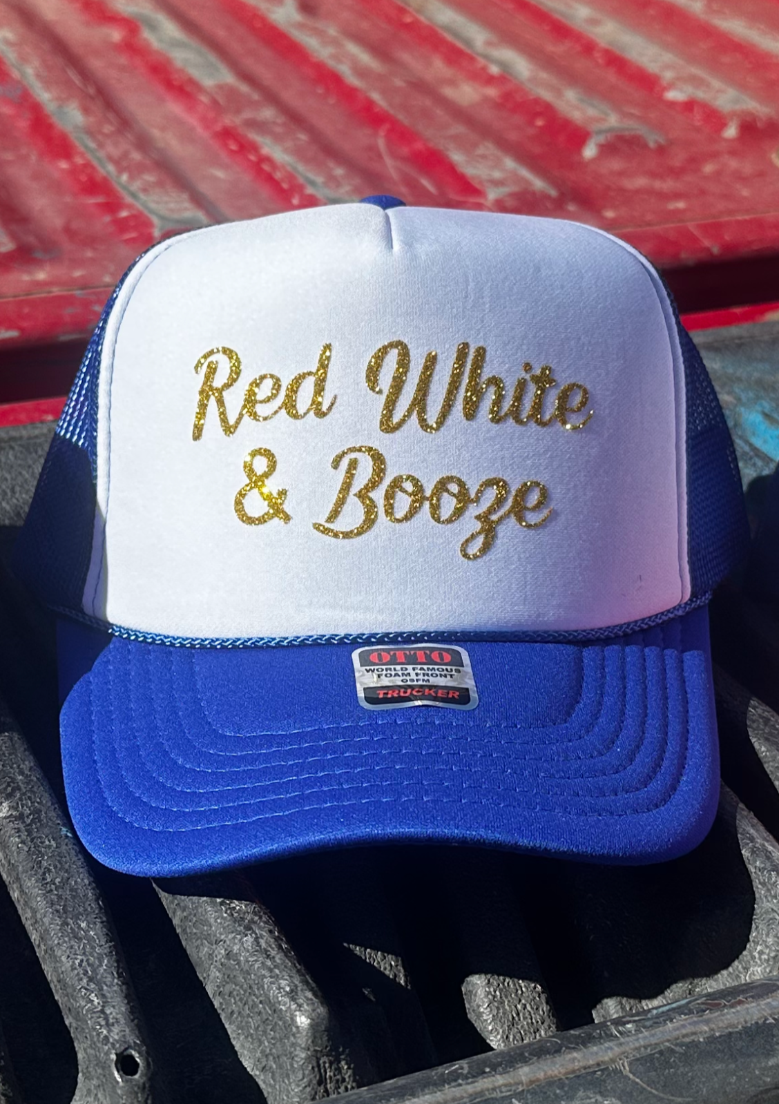 Red White & Booze vinyl foam trucker hat