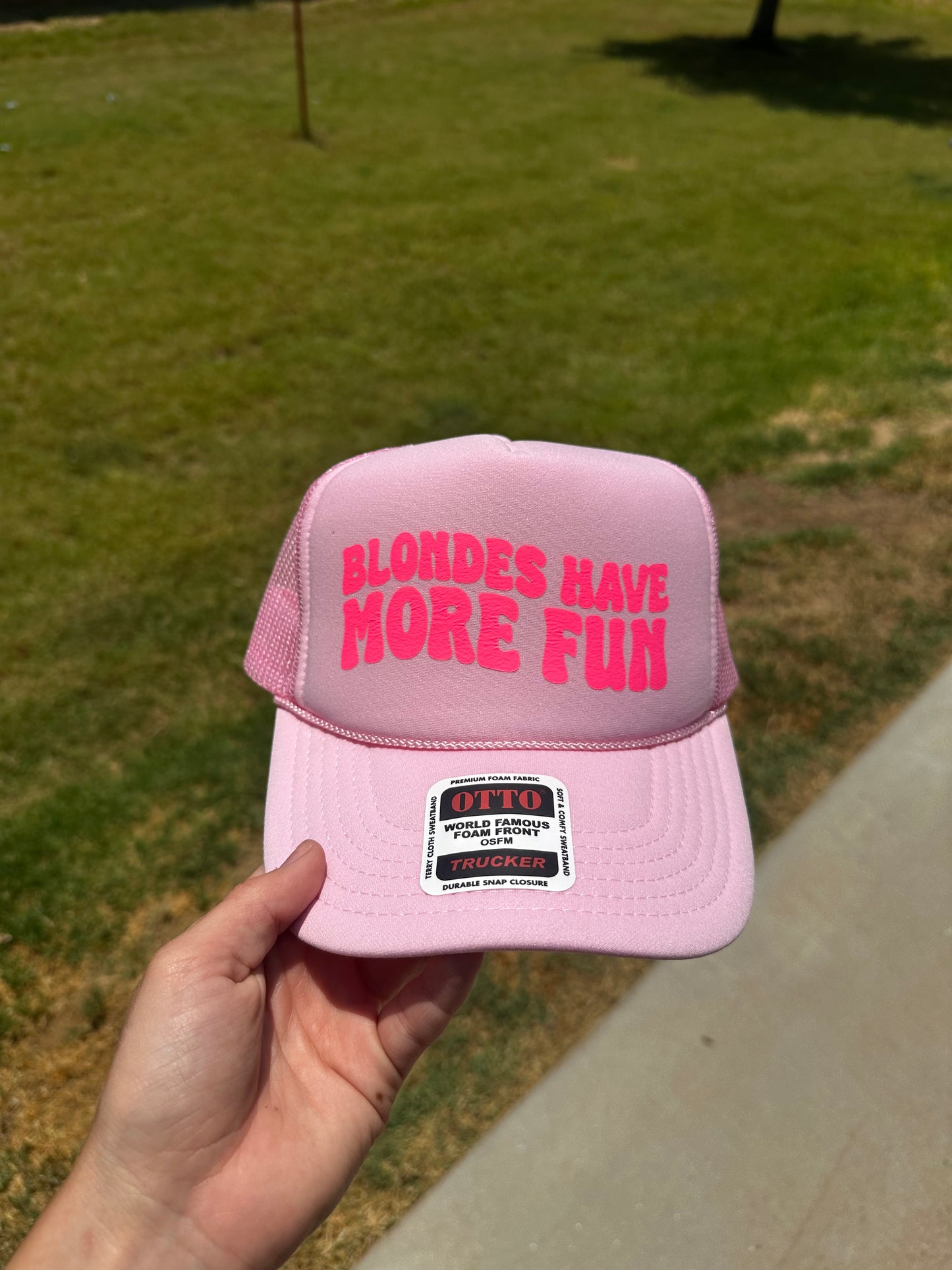 Blondes Have More Fun vinyl trucker hat