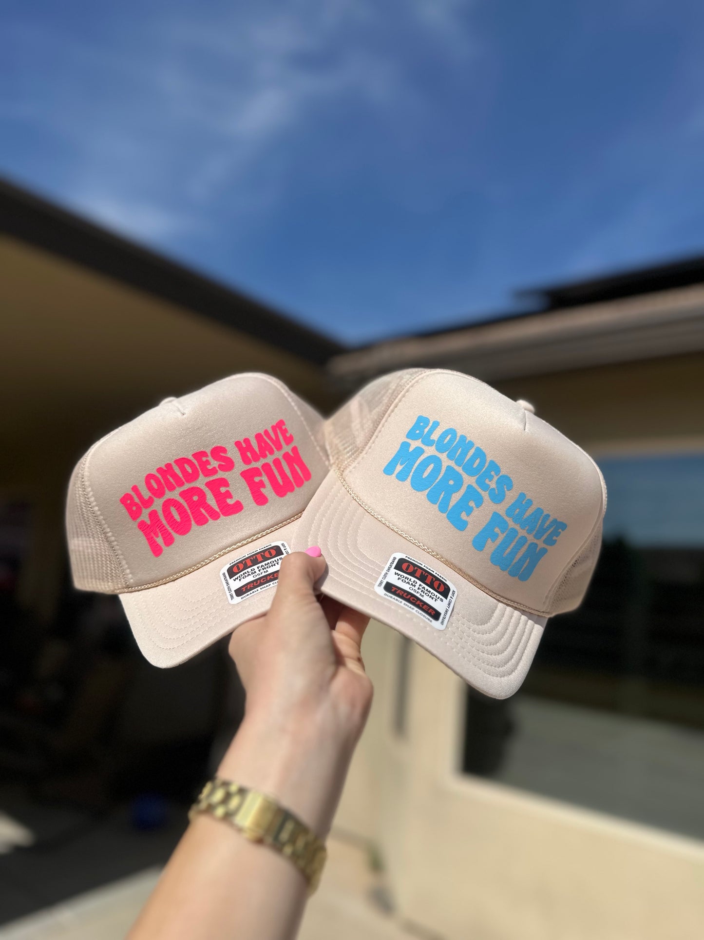 Blondes Have More Fun vinyl trucker hat