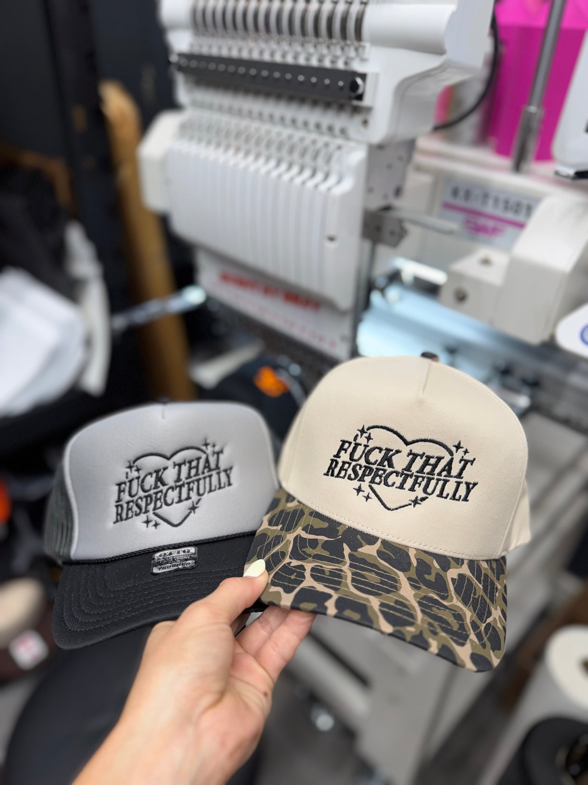 a pair of hats in a shop