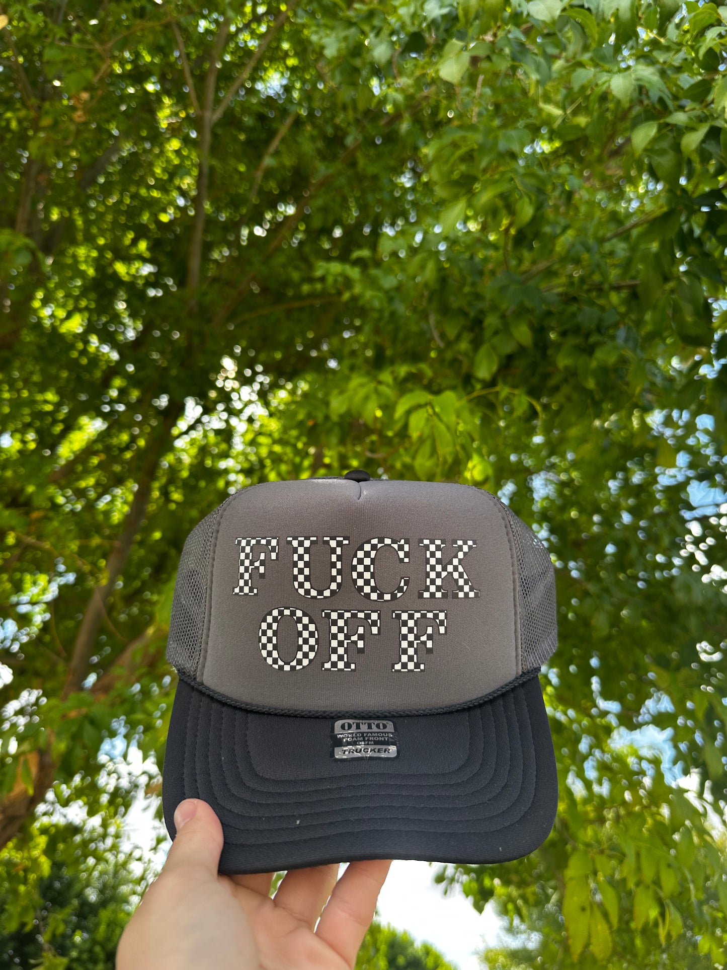 F*ck off checkered trucker hat