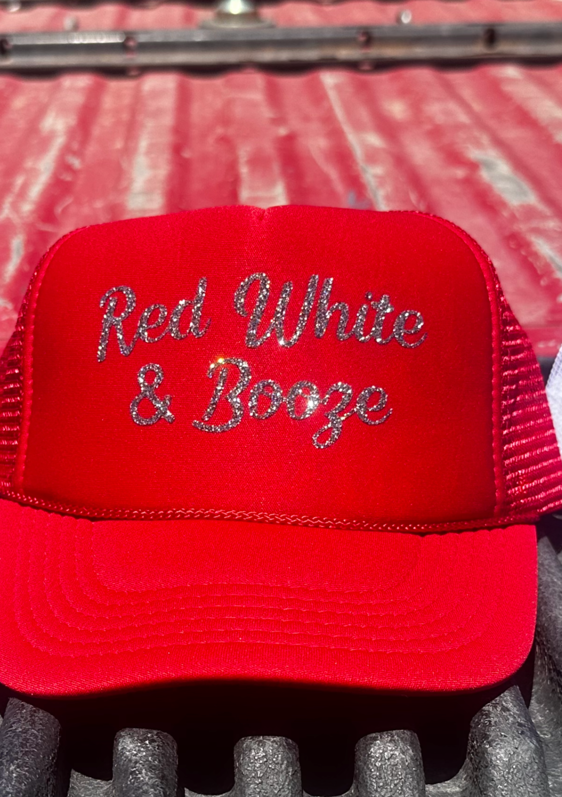 Red White & Booze vinyl foam trucker hat