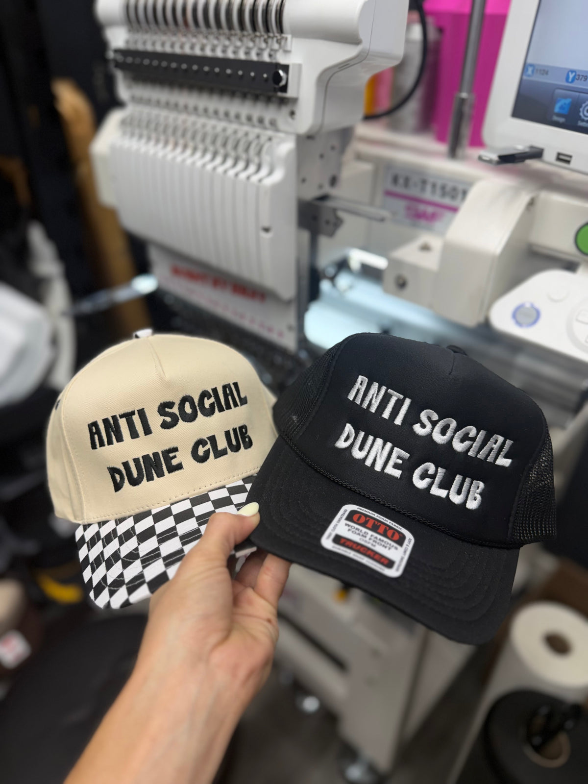 a pair of hats in a store